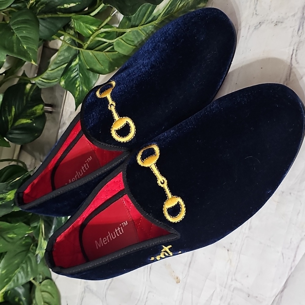 Merlutti Horsebit Norbert Blue Velvet Loafers with Gold Detailing 12